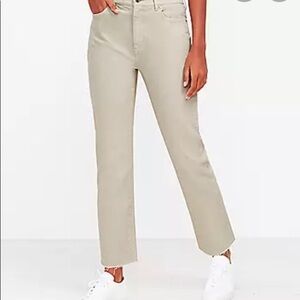 High Waist Straight Leg Frayed Hem Crop Jeans